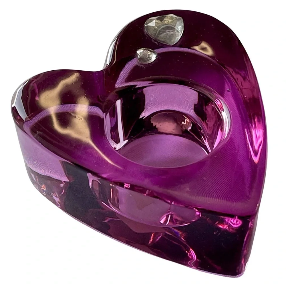 PartyLite #7787 Purple Passion Glass Votive Candle Holder w/Crystal Hearts - Picture 4 of 7